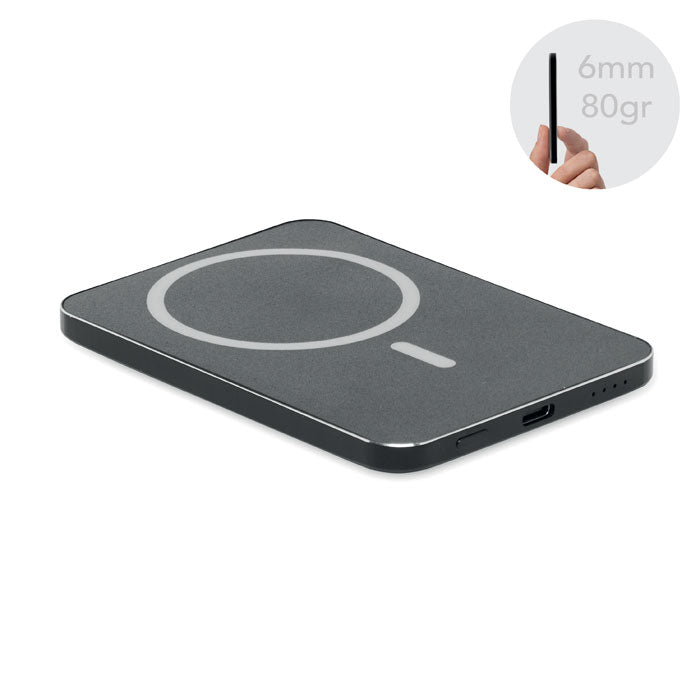 Ultradunne magnetische powerbank, 5000 mAh, zwart