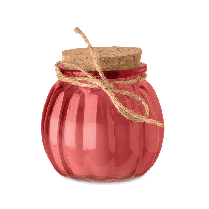 Geurkaars in glas met kurken deksel, vanille, rood