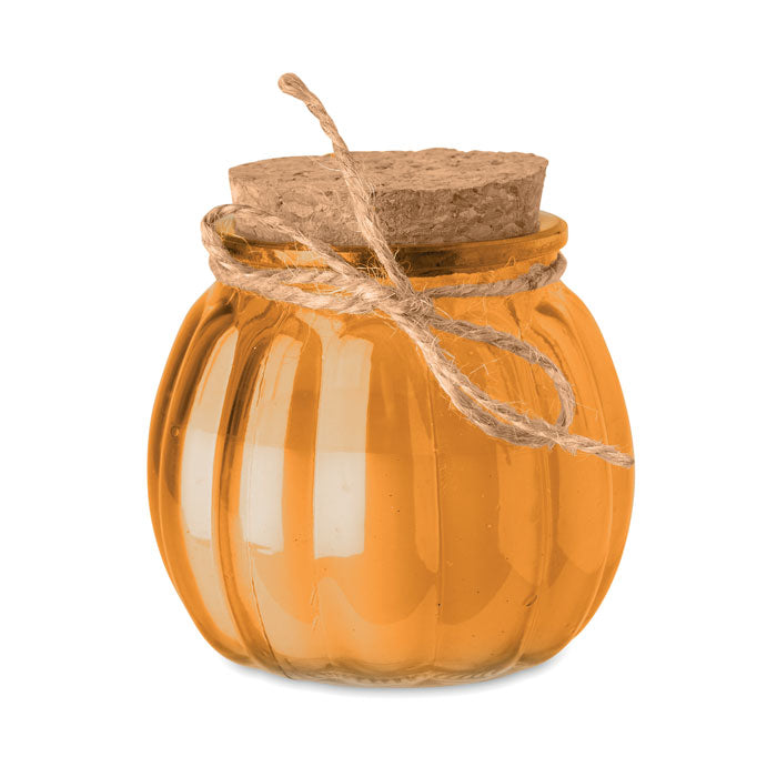 Geurkaars in glas met kurken deksel, vanille, oranje