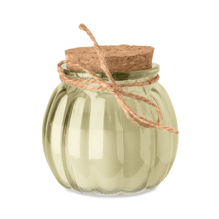 Geurkaars in glas met kurken deksel, vanille, beige