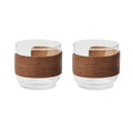 Set van 2 glazen koffiekopjes met houten handvat, hout