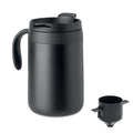 Dubbelwandige koffiemok, 450 ml, met herbruikbaar filter, zwart