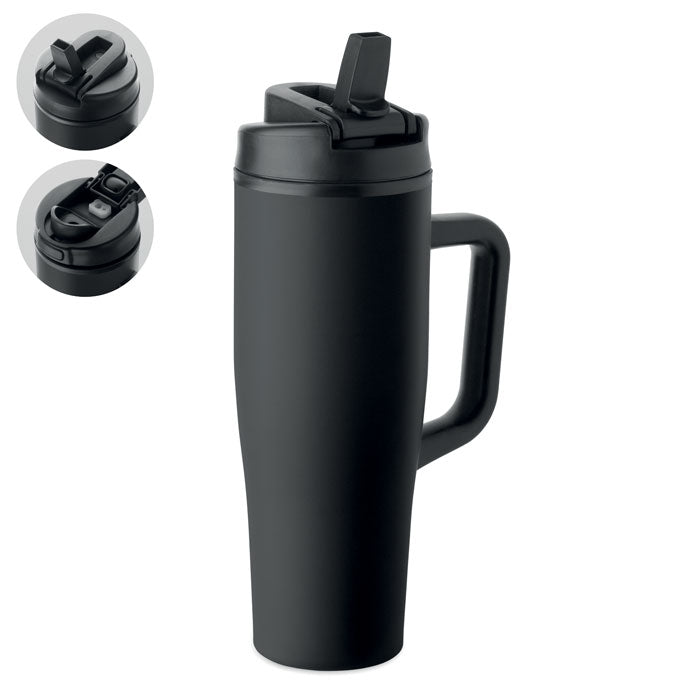 Geisoleerde beker, 900 ml, met rietjesdeksel, zwart