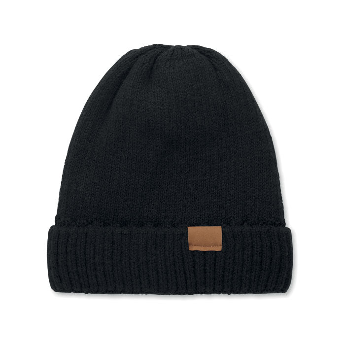 Gebreide muts met fleece voering, zwart