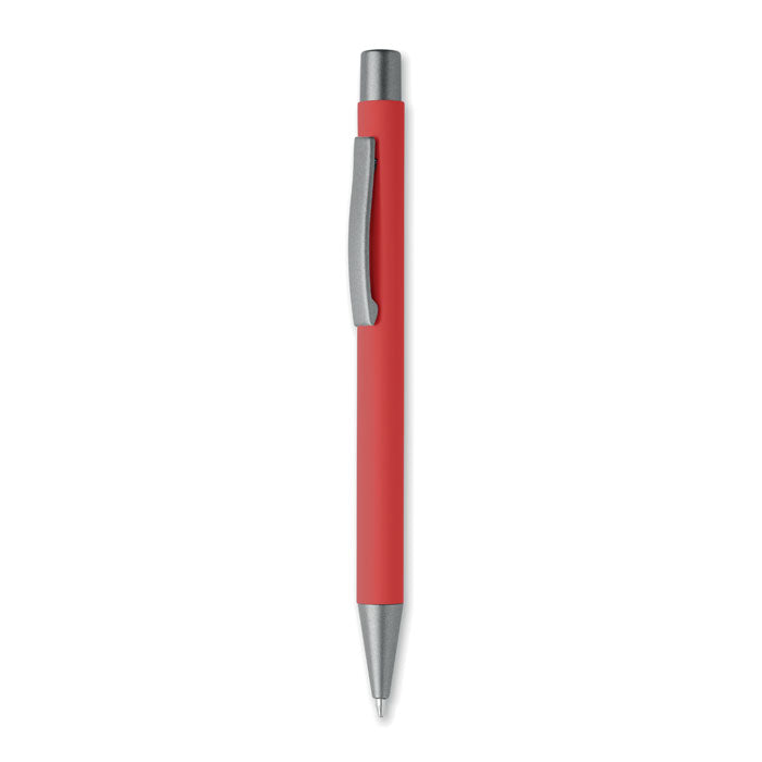 Balpen met rubberen grip en gunmetal accenten, rood