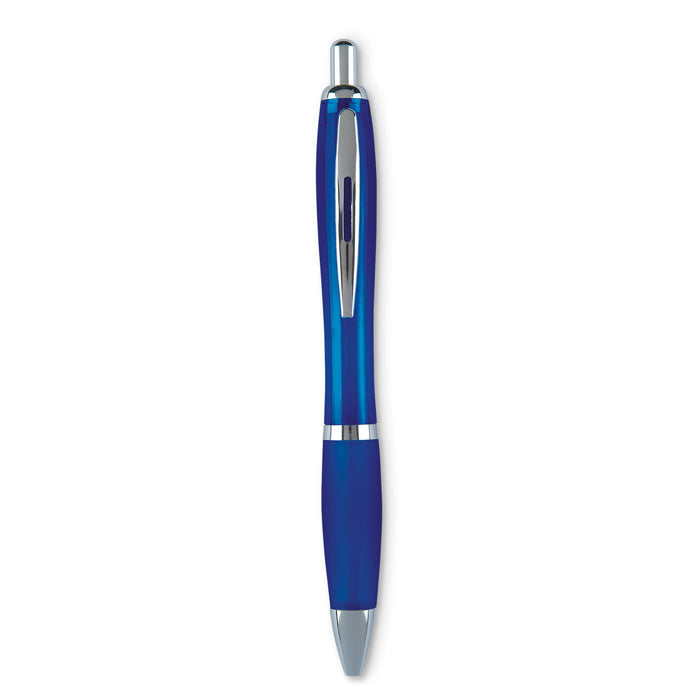 Balpen met zachte grip van gerecycled kunststof, transparant blauw