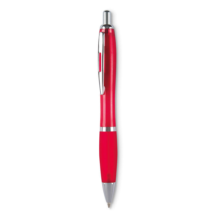 Balpen met zachte grip van gerecycled kunststof, transparant rood