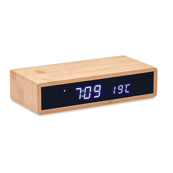 Alarmklok van bamboe met draadloze oplader, hout