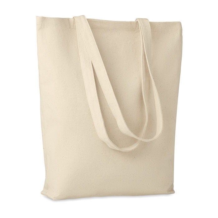 Canvas boodschappentas met bodemvouw, beige
