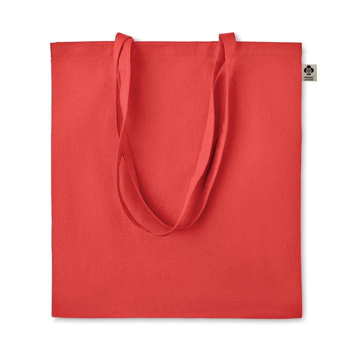 Boodschappentas van organisch katoen, gekleurde hengsels, rood
