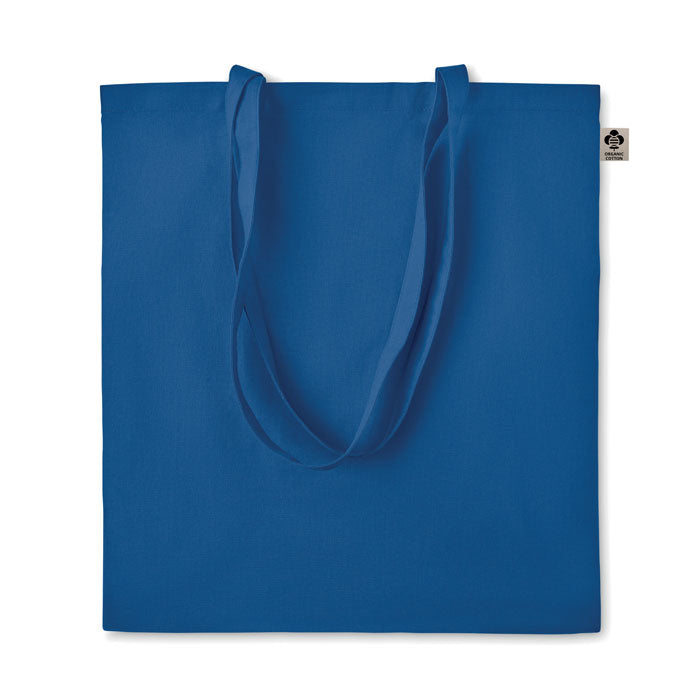 Boodschappentas van organisch katoen, gekleurde hengsels, royal blauw