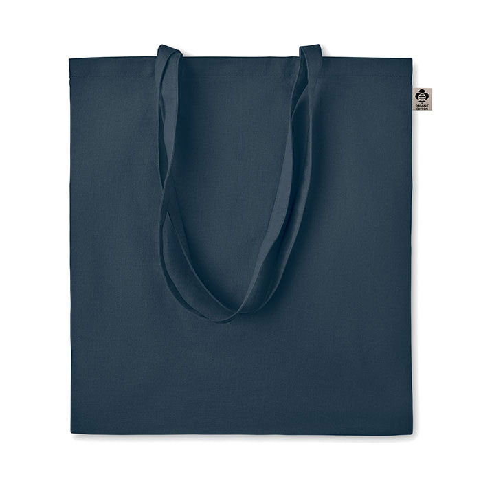 Boodschappentas van organisch katoen, gekleurde hengsels, marineblauw