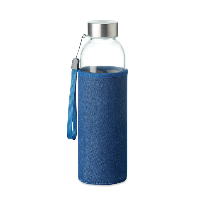 Glazen drinkfles met denim-hoes, 500 ml, blauw