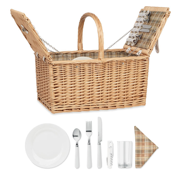 Picknickmand voor 4 personen, rotan, hout