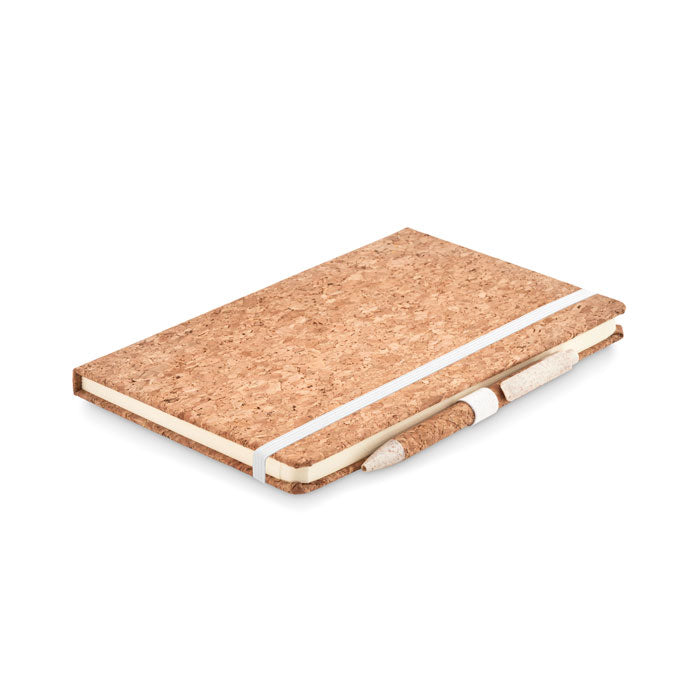 A5 notitieboek met kurken kaft en bijpassende pen, beige