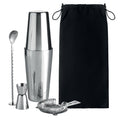 Cocktailset met shaker in opbergzak, glanzend zilver