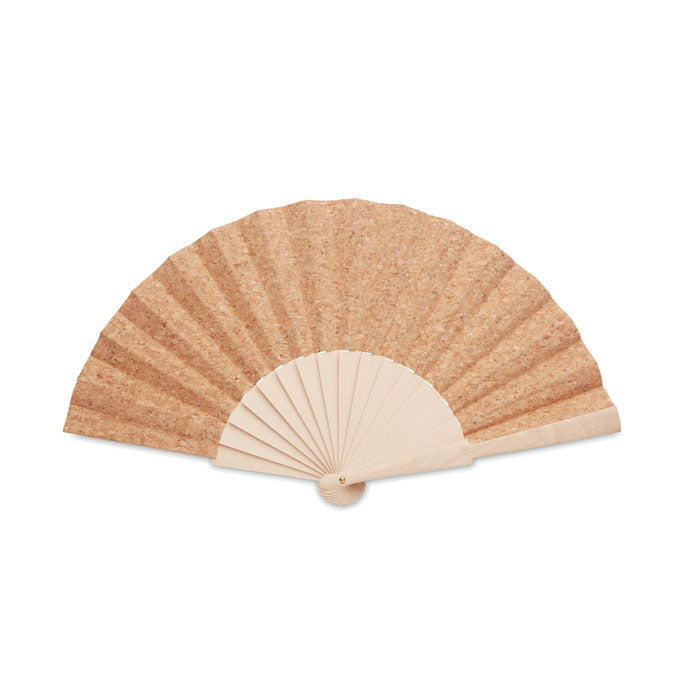 Handwaaier van hout met kurk details, beige