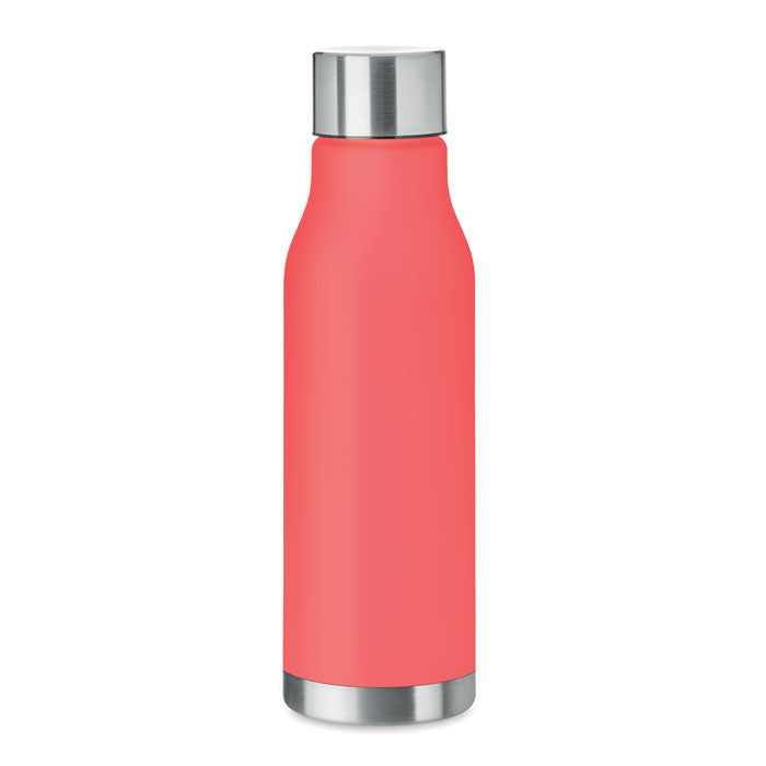 Drinkfles van gerecycled polyester, rubberen finish, 600 ml, transparant rood