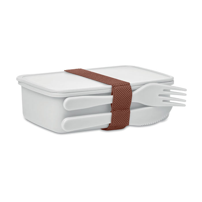 Lunchbox met bestek, wit