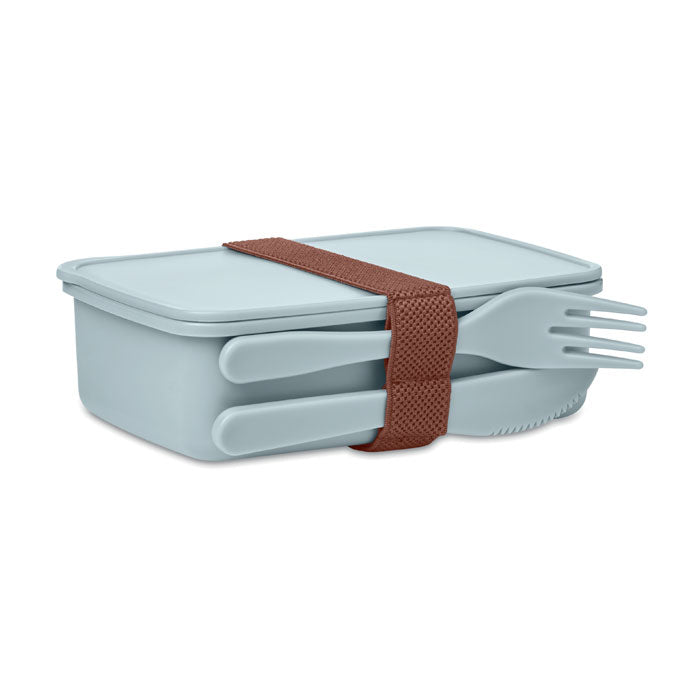 Lunchbox met bestek, babyblauw