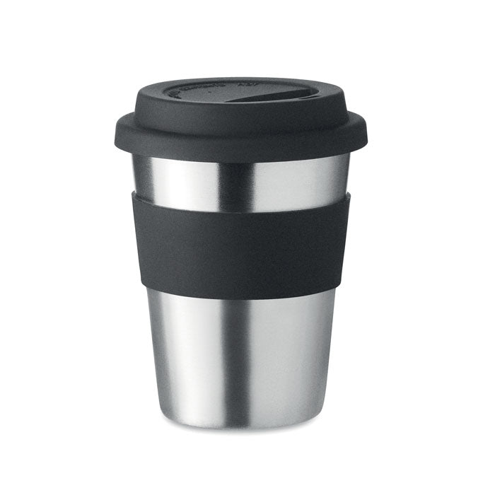 Drinkbeker met siliconen deksel, 350 ml, zwart