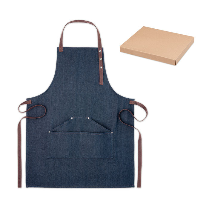 Keukenschort in denim-look met 3 voorzakken, blauw