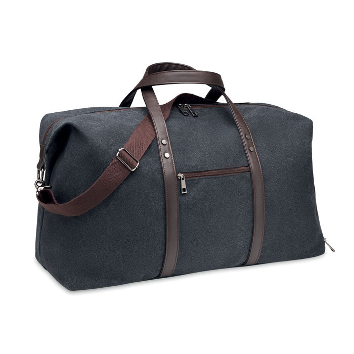 Weekendtas van washed canvas, zwart