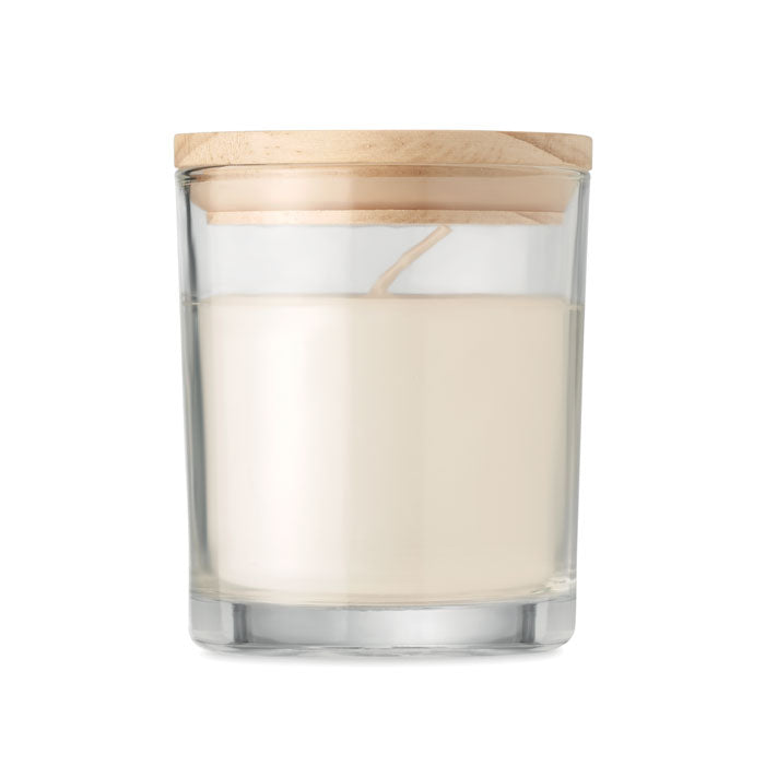 Waskaars in glas met bamboe deksel, vanille, transparant