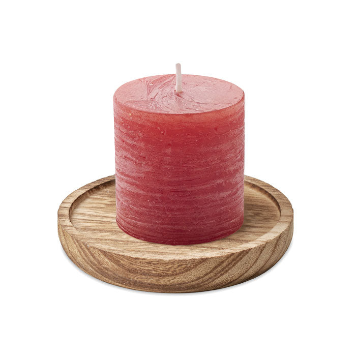 Geurkaars op houten voet, vanille, rood