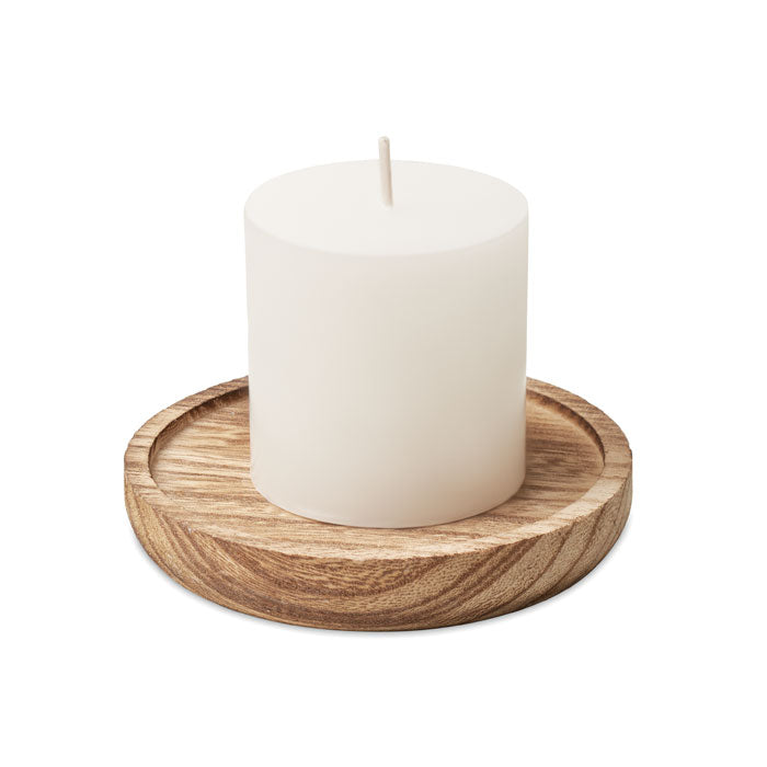 Geurkaars op houten voet, vanille, hout
