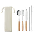 Bestekset met beukenhouten handvat in canvas etui, beige