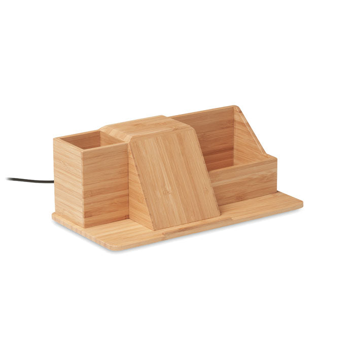 Bureau-organizer van bamboe met draadloze oplader, hout