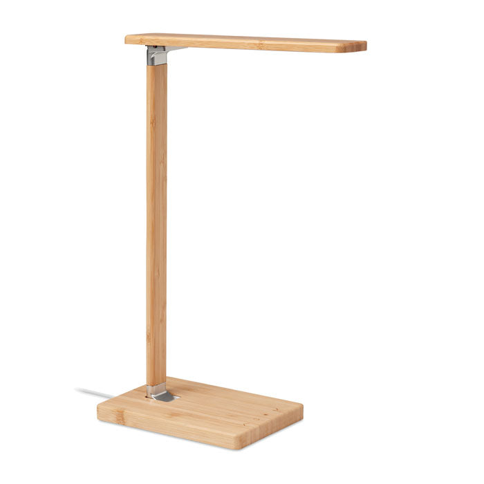 Opvouwbare bureaulamp van bamboe met draadloze oplader, hout