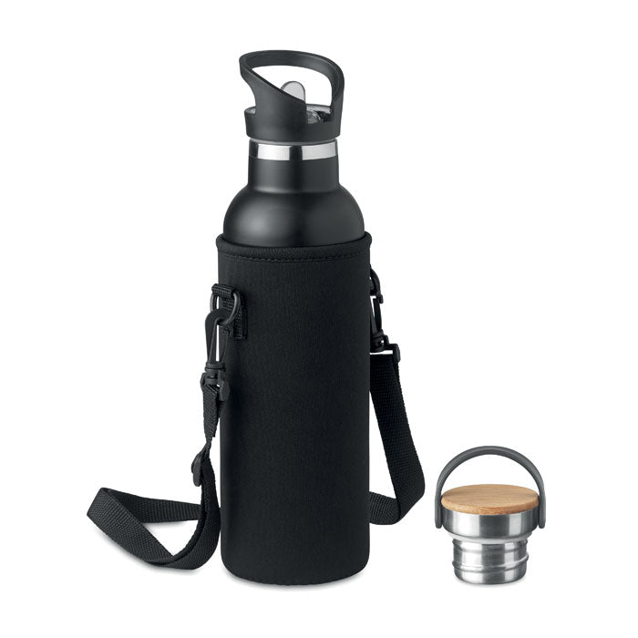 Geisoleerde drinkfles met 2 doppen, 700 ml, zwart