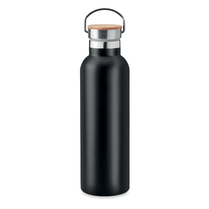 Isoleerfles met bamboe deksel, 750 ml, zwart