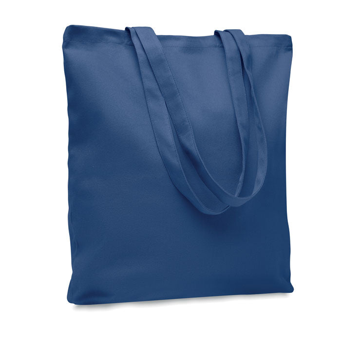 Canvas boodschappentas met gekleurde hengsels, blauw