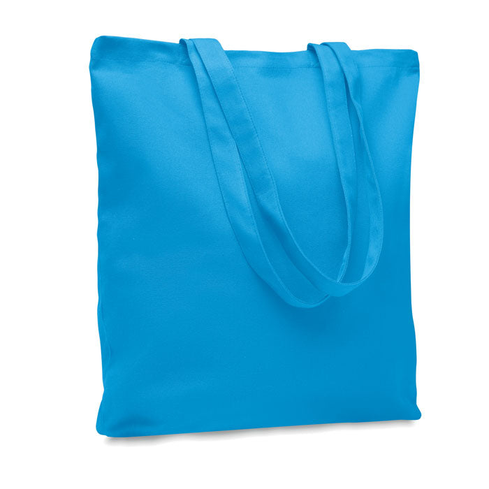 Canvas boodschappentas met gekleurde hengsels, turquoise