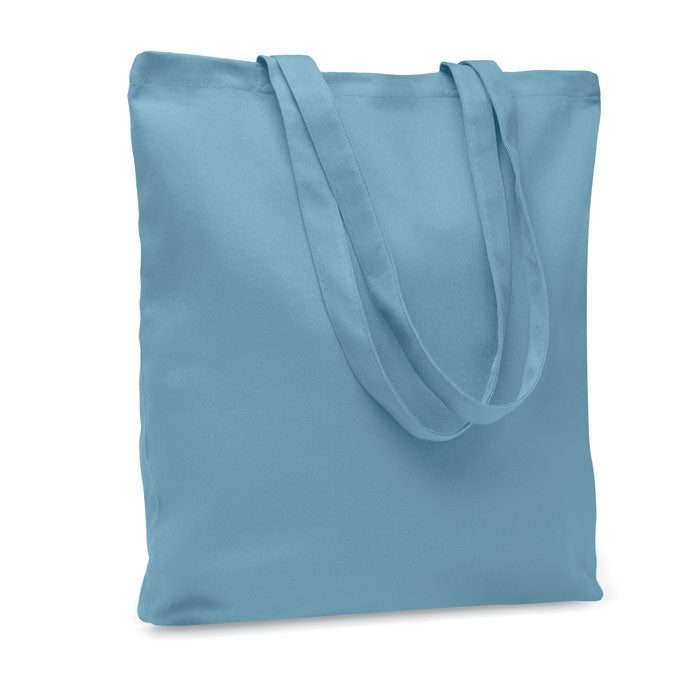 Canvas boodschappentas met gekleurde hengsels, petrol
