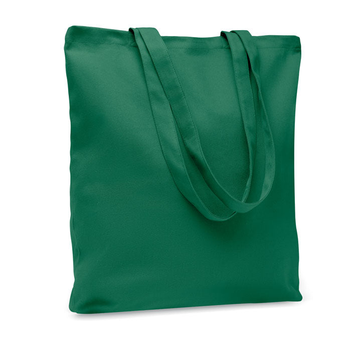 Canvas boodschappentas met gekleurde hengsels, donker marinegroen