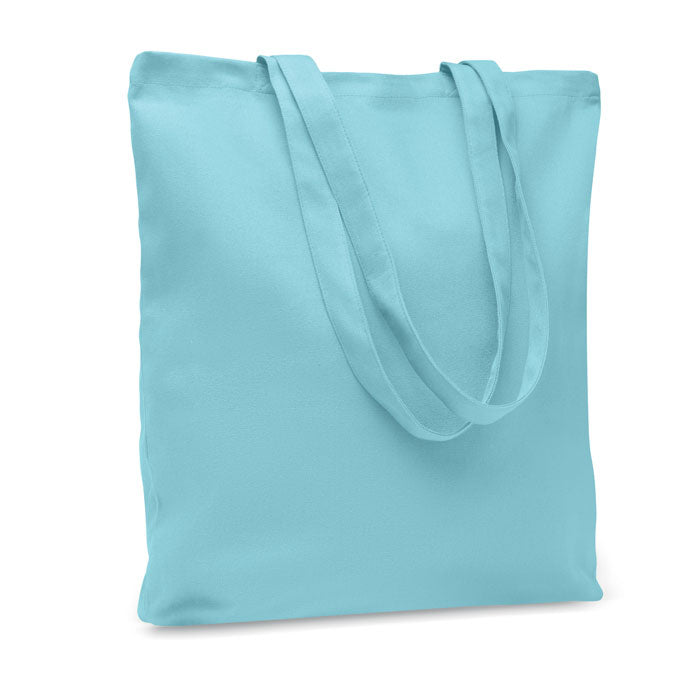 Canvas boodschappentas met gekleurde hengsels, babyblauw