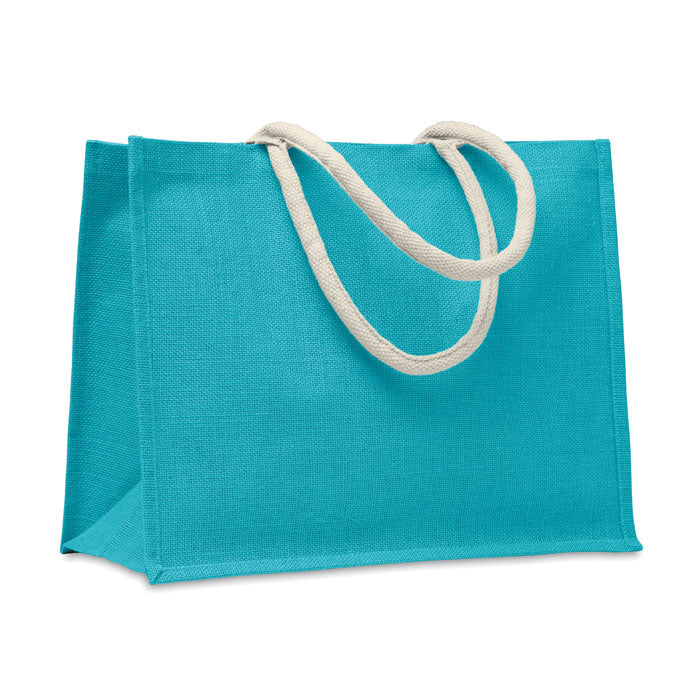 Jute boodschappen- en strandtas, turquoise