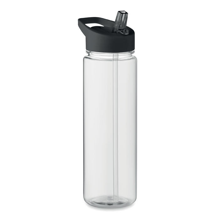 Drinkfles 650 ml van gerecycled PET met rietje, zwart