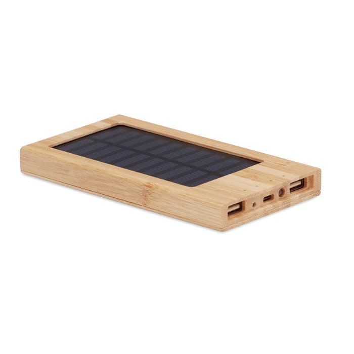 Powerbank 4000 mAh met zonnepaneel, bamboe behuizing, hout