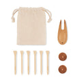 Golfset met tees en markers in katoenen zakje, beige