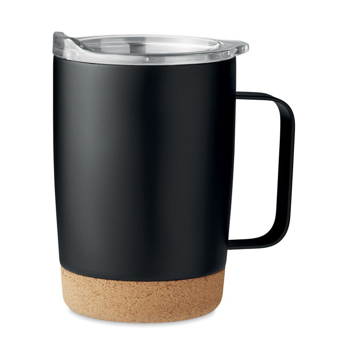 Thermobeker 300 ml met schuifdeksel en kurk detail, zwart