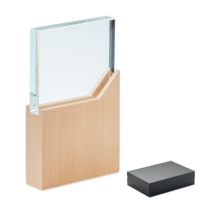 Kristallen award op houten voet, hout
