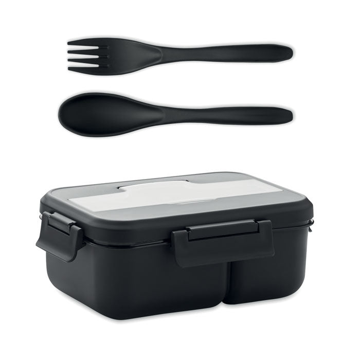 Lunchbox 1000 ml met bestekset, twee lagen, zwart