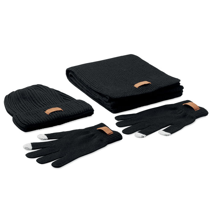 Winterset met muts, sjaal en handschoenen, zwart