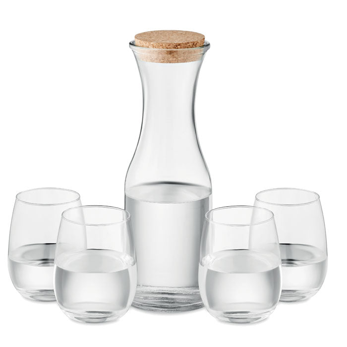 Drankenset van gerecycled glas, karaf met 4 glazen, transparant