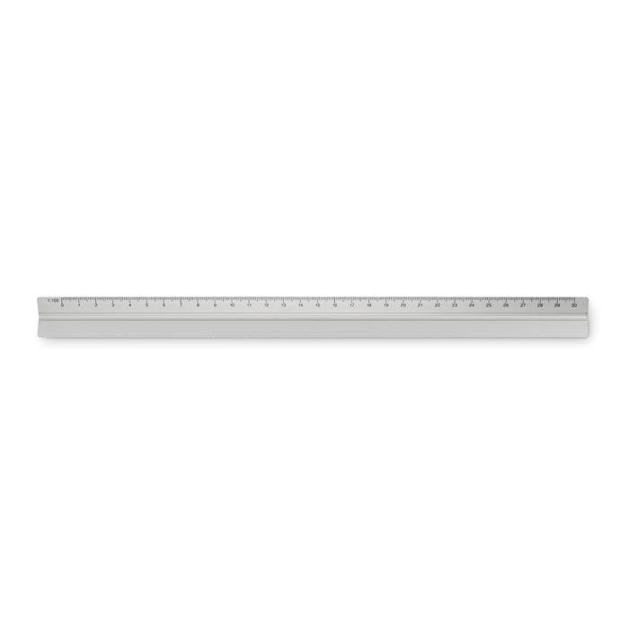 Driehoekige liniaal 30 cm van aluminium, mat zilver